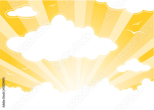 sunny sky with clouds and sunbeams