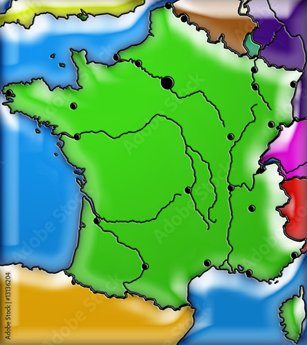 carte muette de France, en couleurs et en relief photo