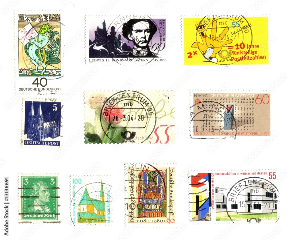Germany: 10 old stamps background