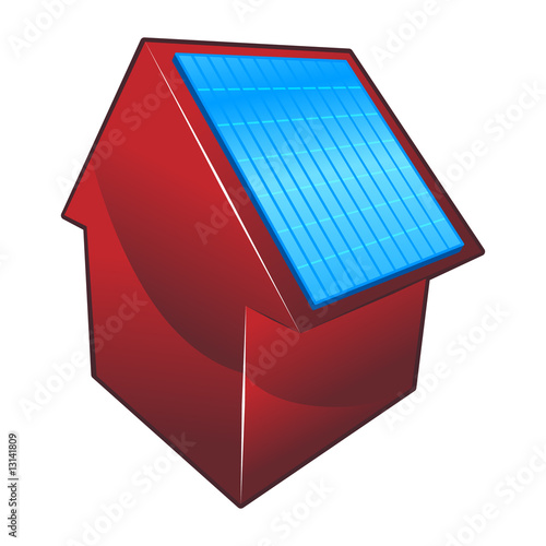 red house with solar plant