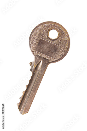 Closeup of key isolated on white with clipping path