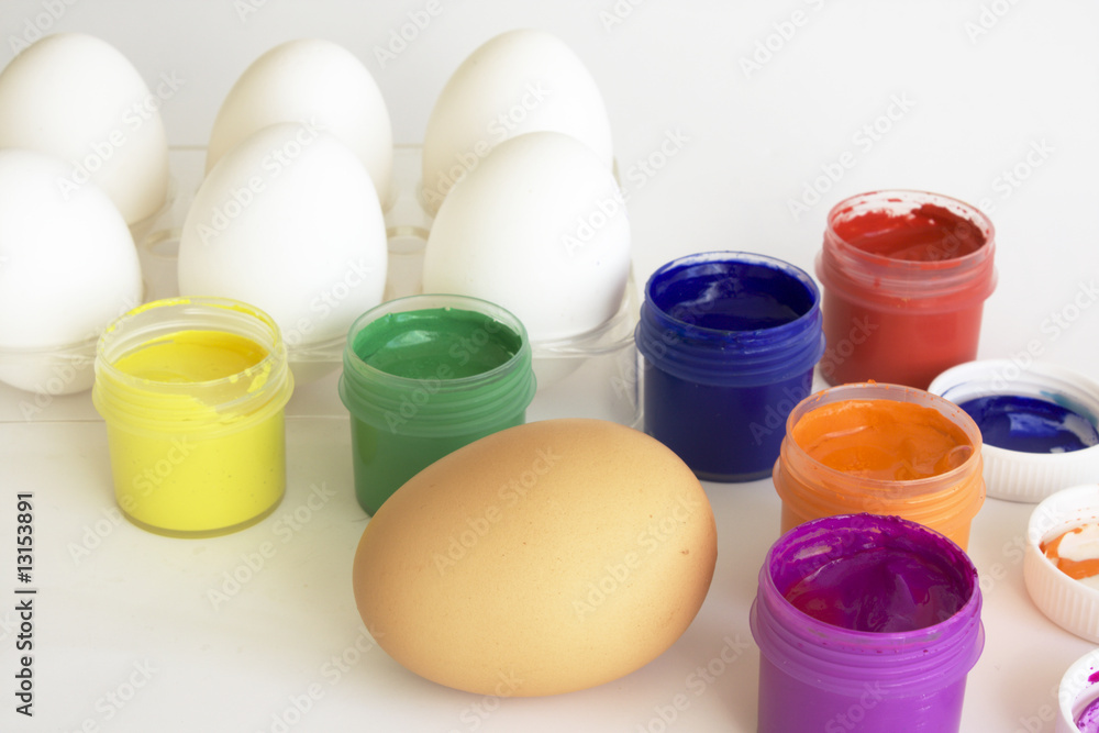 Eggs and paints, preparation for easter Eggs and paints, preparation for easter