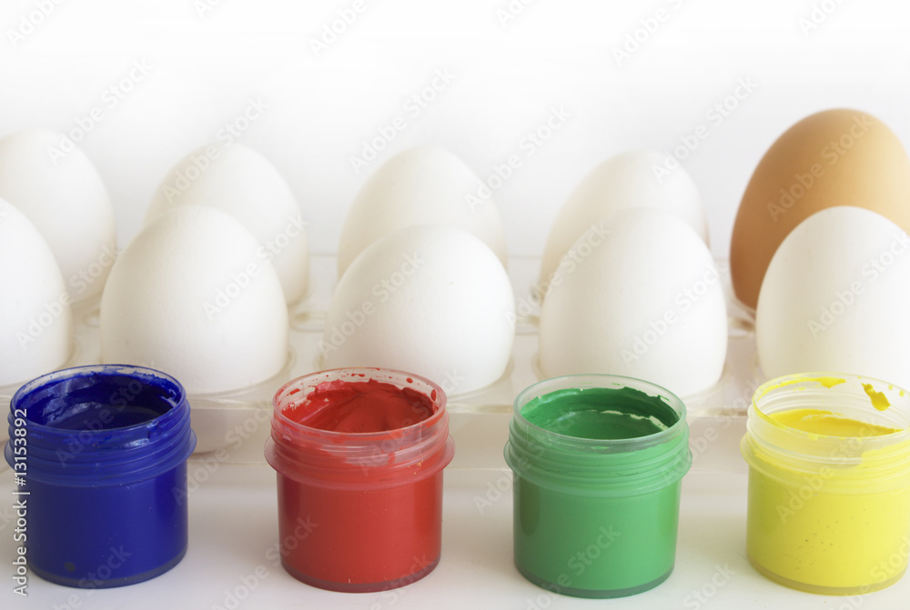 Eggs and paints, preparation for easter Eggs and paints, preparation for easter