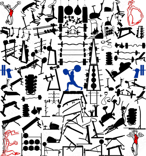 Gym Equipment And Objects Hundred Vector