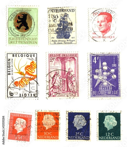 Belgium and Netherlands stamps background