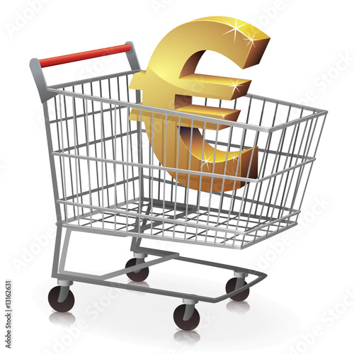 Chariot de supermarché en euro (reflet)