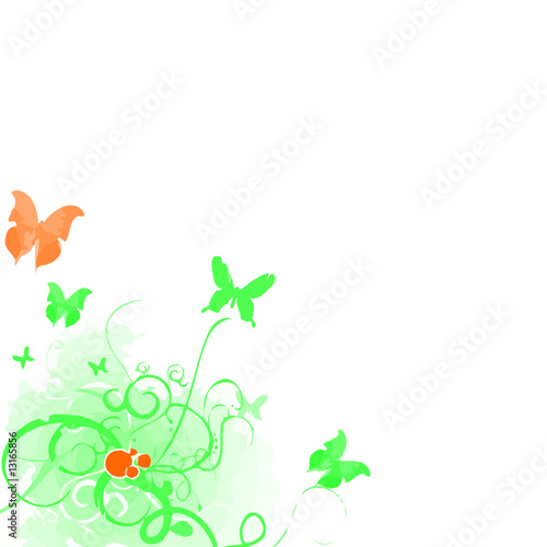 FOND PAPILLONS VERT ORANGE VECTEUR