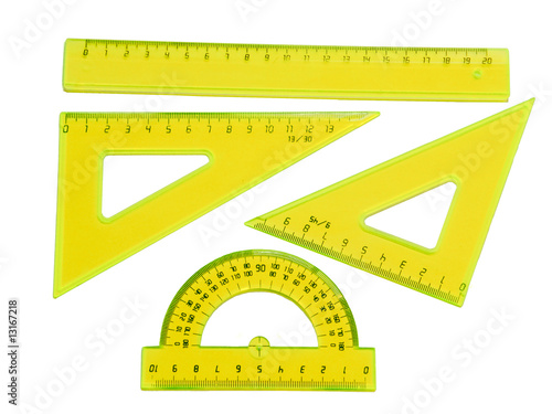 set of measurement instrument- protractor, ruler photo