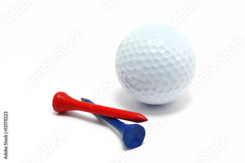 Golf Ball with Red and Blue Tees