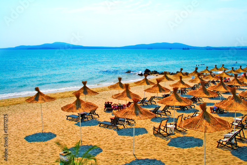Sunny beach on Bulgaria coastline photo