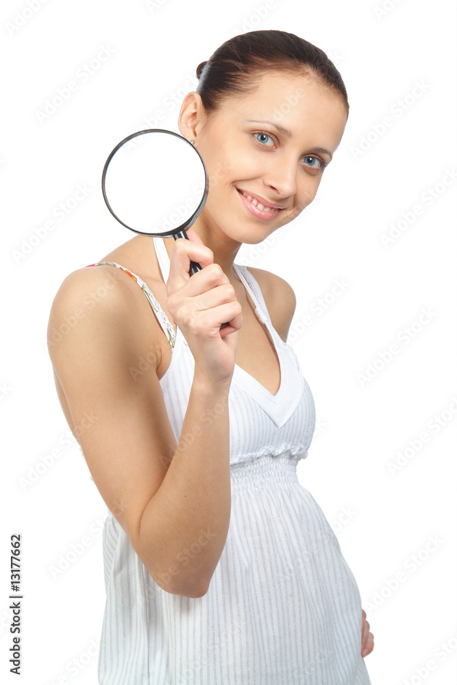 woman with a magnifier woman with a magnifier
