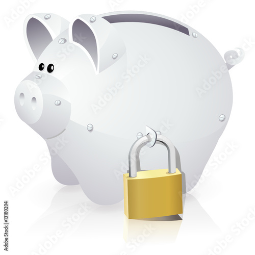 Cochon tirelire sécurisé souriant (reflet)
