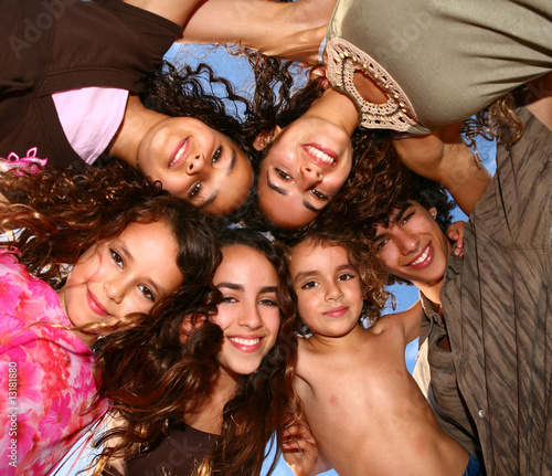Family of 6 Happy Kids Smiling Overhead