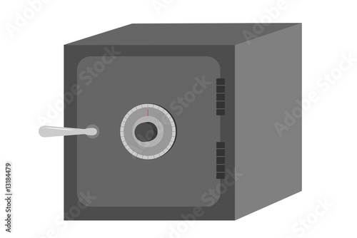 A grey safe with dial and handle