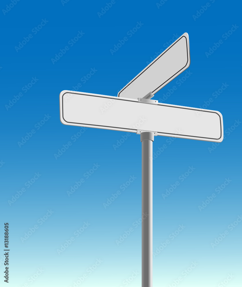 Realistic, blank street sign vector on a blue background. Stock Vector