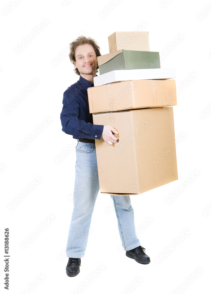 Man with boxes Man with boxes