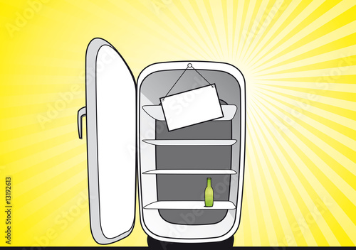 Opened empty broken fridge