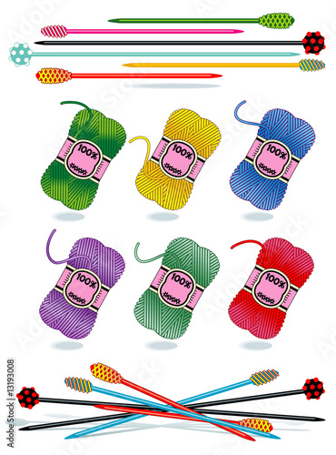 Knitting - yarn skeins, glass needles