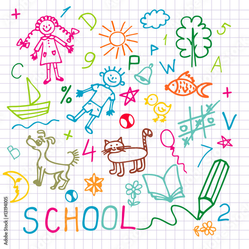 Children's drawings. Vector background.