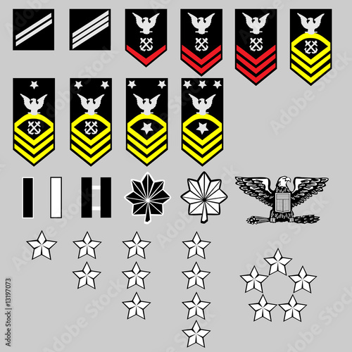 US Navy rank insignia for officers and enlisted in vector