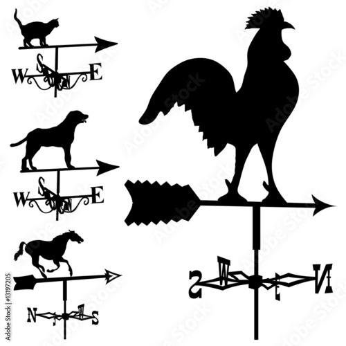 Weathervanes and lightning rods in vector silhouette