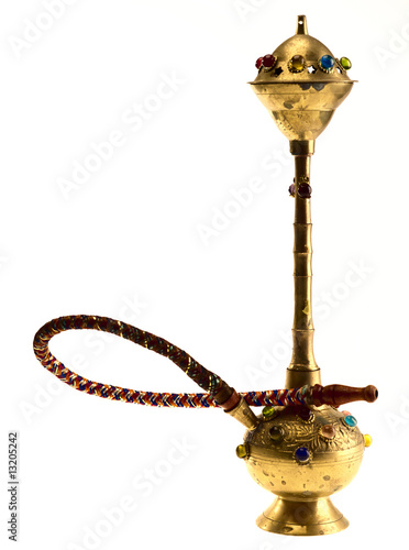 vintage Indian hookah on white background photo