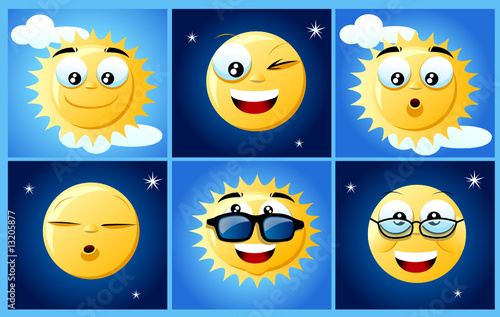 Vector cartoon of various Suns and Moons character