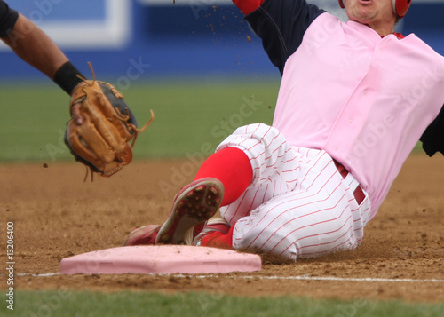 Canvas Print baseball player sliding into third base