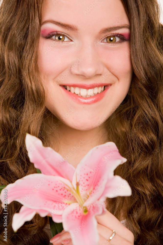 Portrait of Fresh and Beautiful girl with flower. Soft focus Portrait of Fresh and Beautiful girl with flower. Soft focus