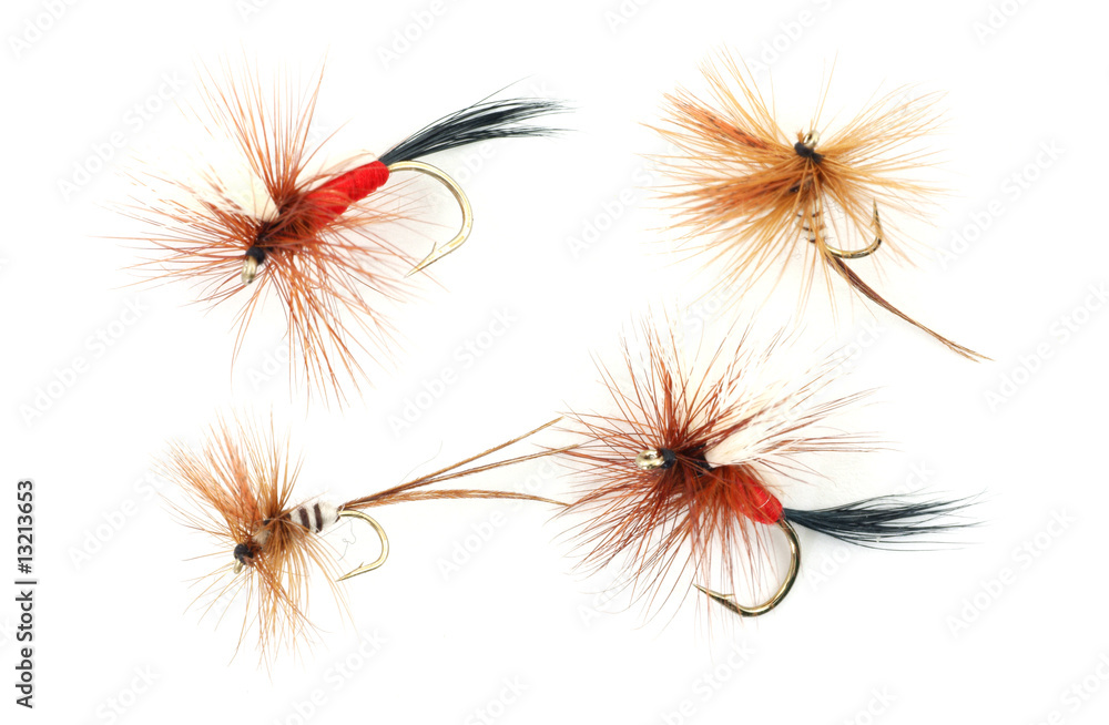 Four trout fishing flies