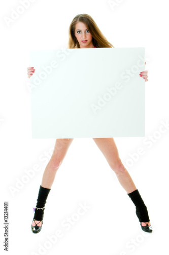 Female holding sign or board