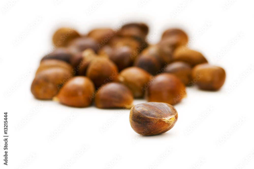 Many chestnuts isolated on the white background Many chestnuts isolated on the white background