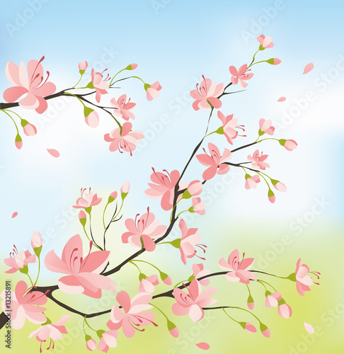 Naklejka japoński sztuka drzewa kwiat