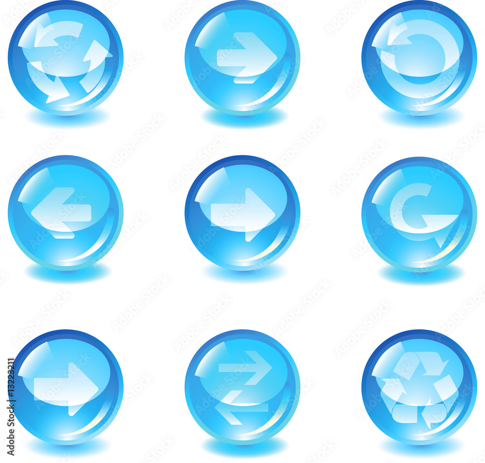 Set of blue glass buttons with arrows. Vector Set of blue glass buttons with arrows. Vector