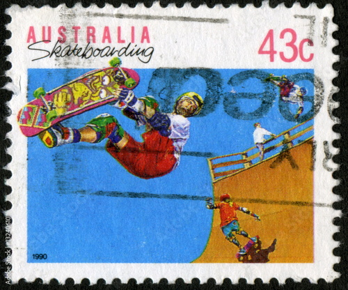 Skateboarding. Timbre postal. Australia.1990. photo