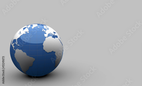 blue glass globe on grey background