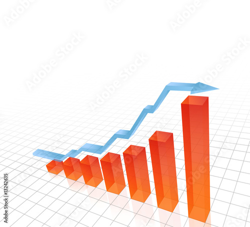 3D vector illustration of rising bar chart