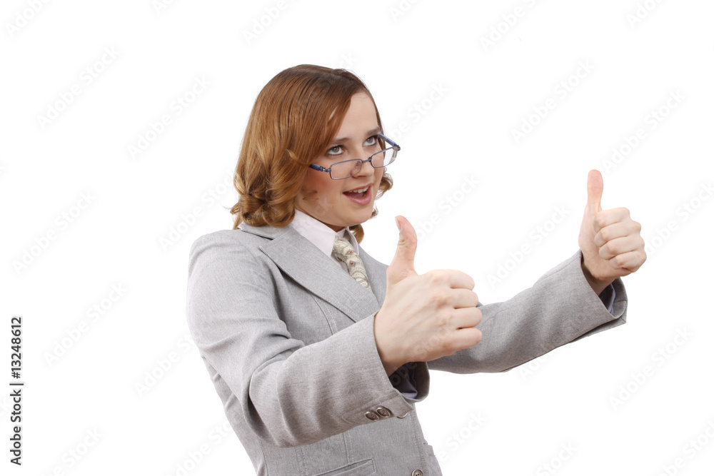 Successful business woman shows OK. Successful business woman shows OK.