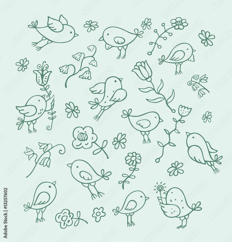 Fototapeta premium Birds and flowers