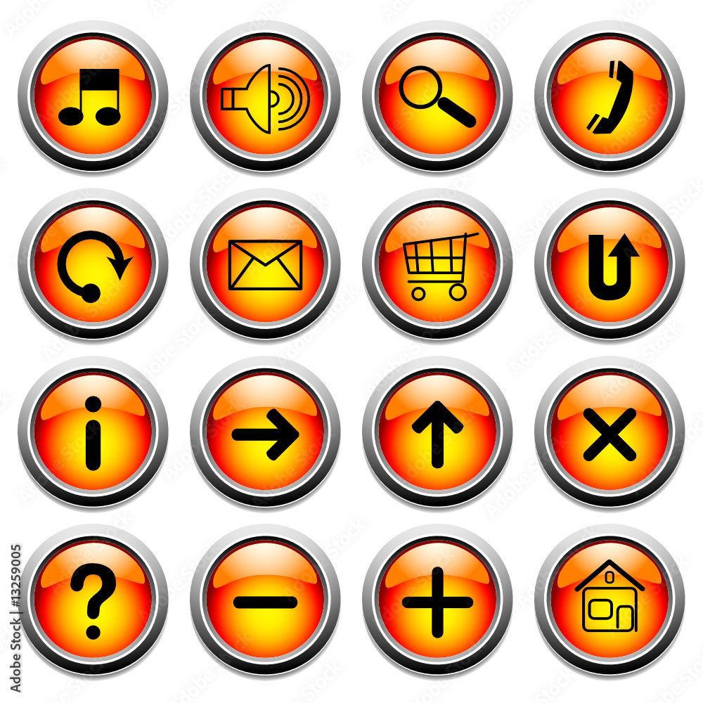 Vector glossy buttons with symbols. Vector glossy buttons with symbols.