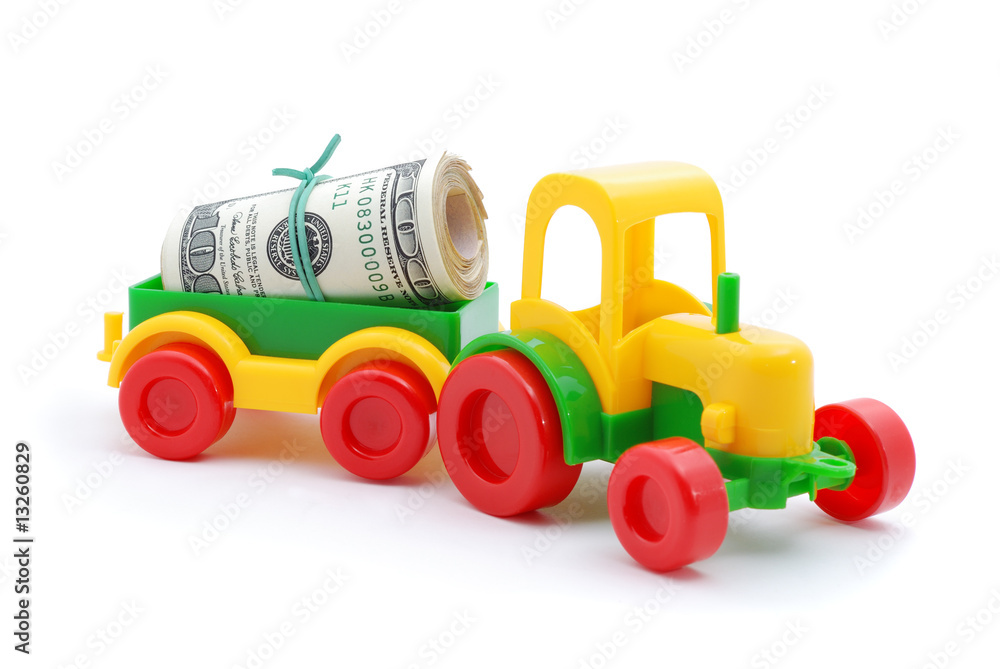 The toy tractor transortation money The toy tractor transortation money