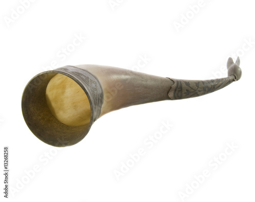 Bone national horn of plenty decorated with silver stamping isol