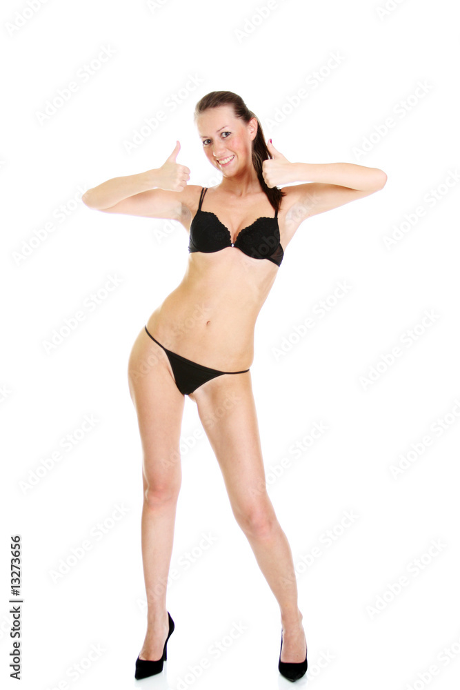 Beautiful underwear model posing on a white background Beautiful underwear model posing on a white background