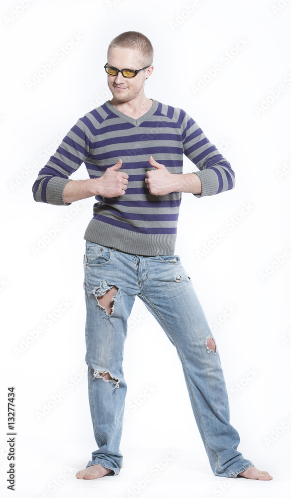 happy man in old jeans happy man in old jeans