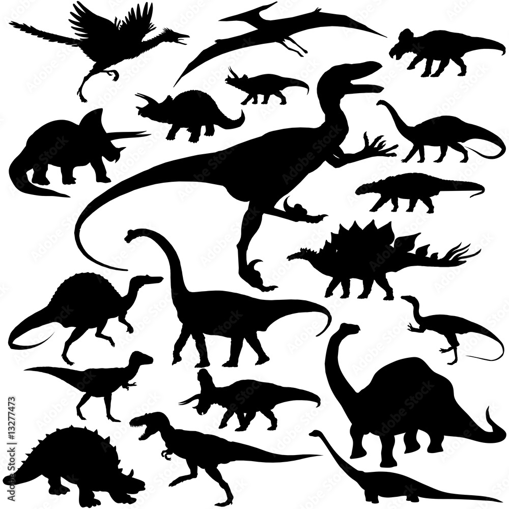 19 pieces of vectoral dinosaur silhouettes