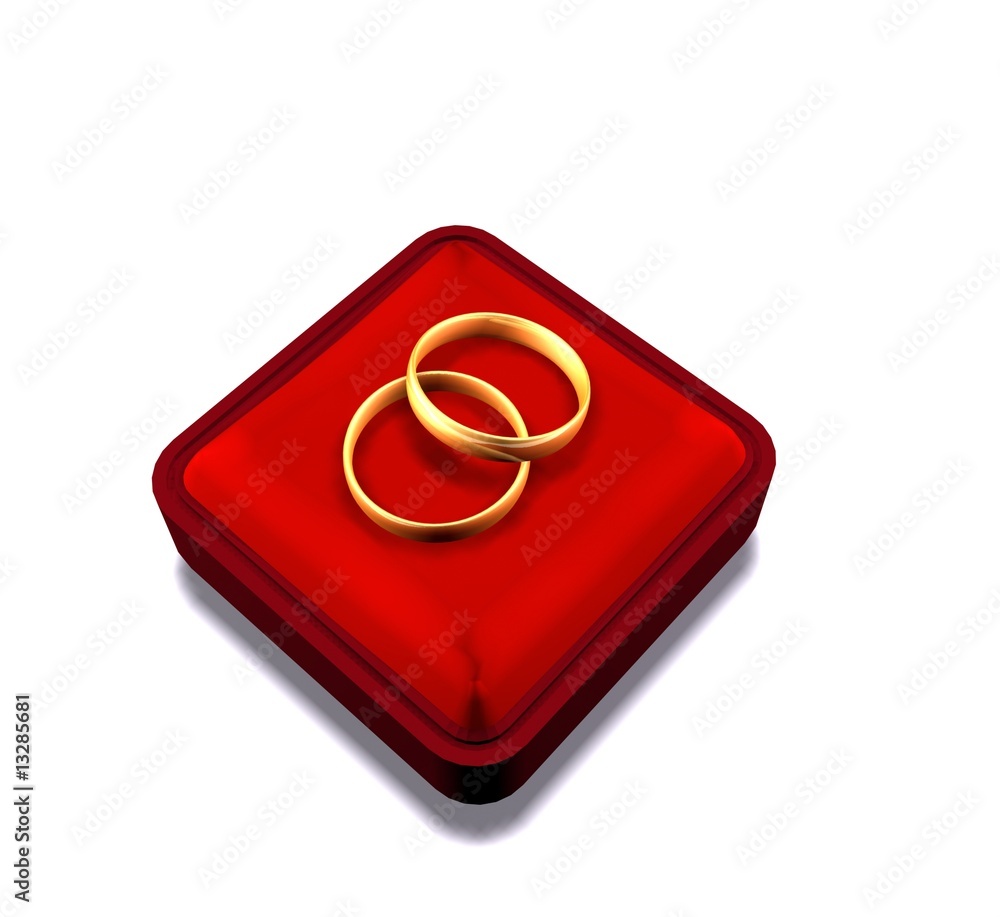 Two 3d wedding rings in a red box Two 3d wedding rings in a red box
