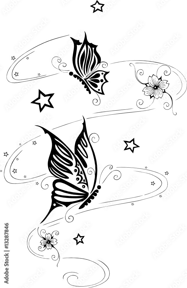 Filigrane Schmetterlinge, Tribal Tattoo vector de Stock