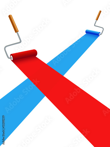 Blue and red painting rollers