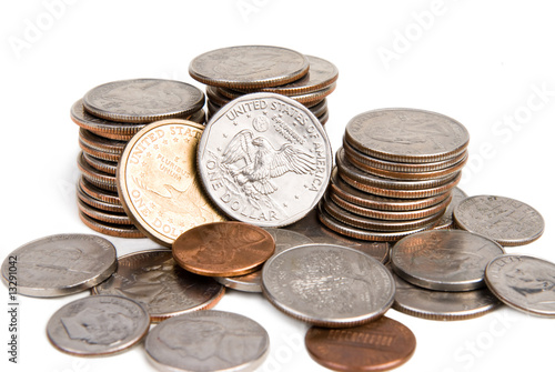 American coins isolated on white background photo