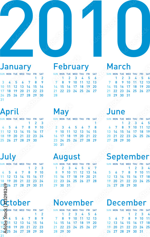 Naklejka Simple Blue Calendar for year 2010